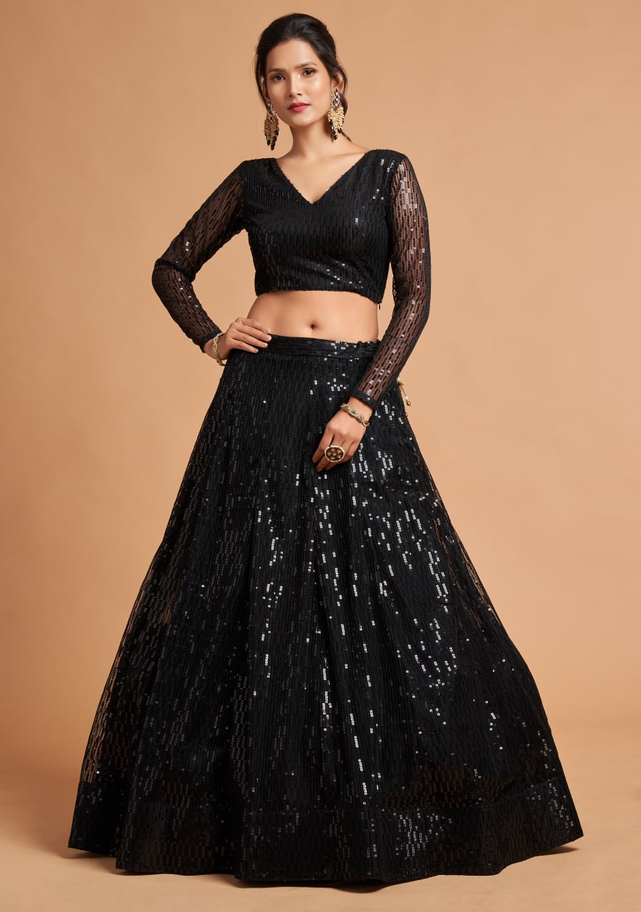 Exquisite Black Color Sequins Work  Lehenga choli