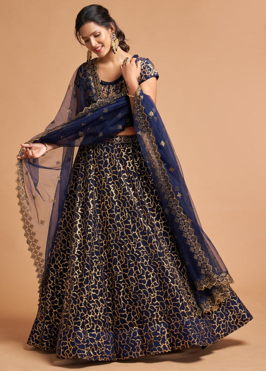 Elegant Blue Zari Embroidery Lehenga Choli