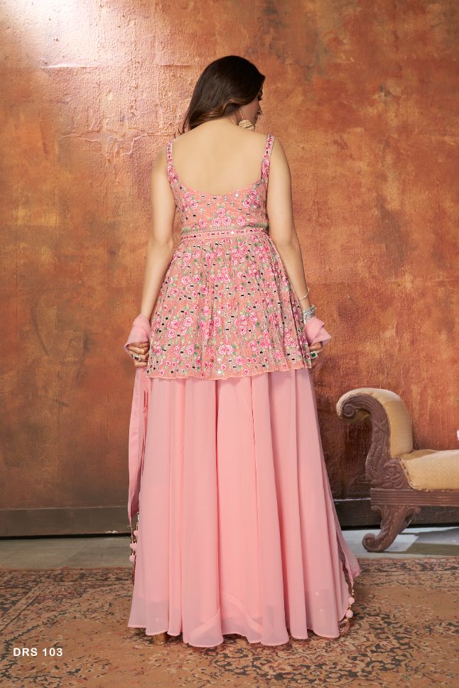 Designer Light Pink Dress With Floral Embroidery