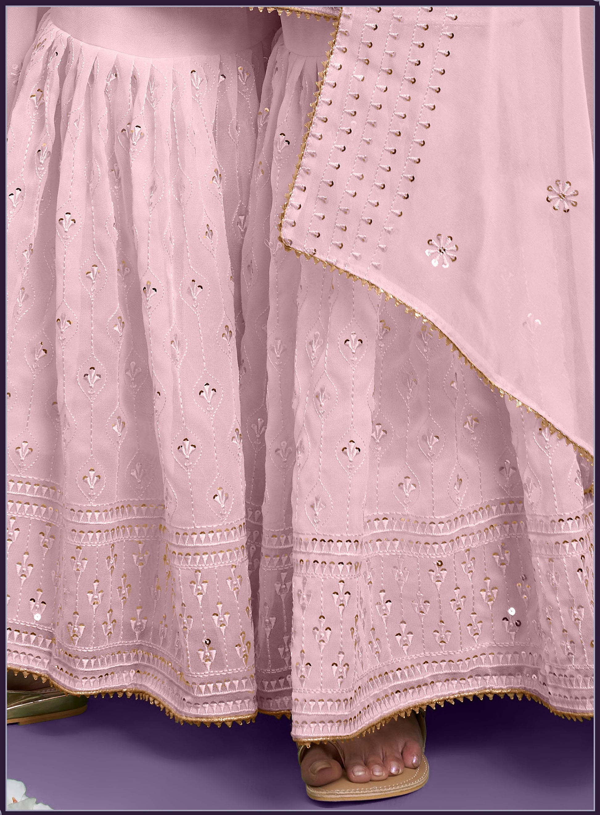 Light Pink Sequins Embroidered Georgette Sharara